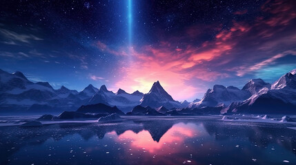 Snow mountain with sunset