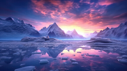 Fototapeta na wymiar Snow mountain with sunset