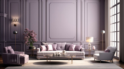 Interior design with a combination of gray and purple