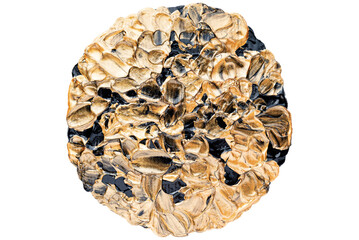 Cutout gold and black brush stroke. Circle shape design element.