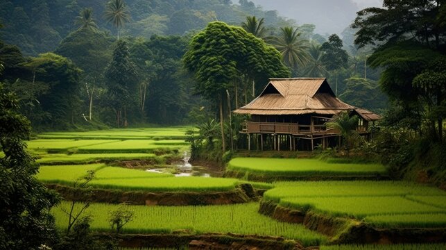 A hut in a rice field