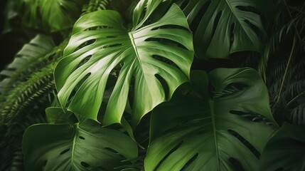 Fototapeta premium Closeup nature view of tropical green leaf