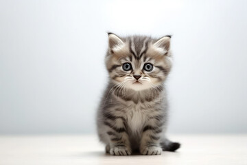 Fototapeta na wymiar Cute striped gray kitten on a white background.Generative AI