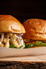 Burgers on wood board