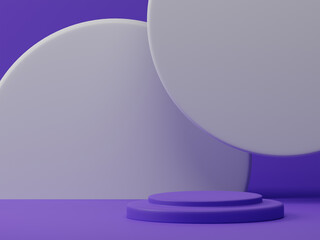 3D rendering minimal round circle pedestal or podium for product showcase display with white wall panels on empty background. 3D mockup illustration