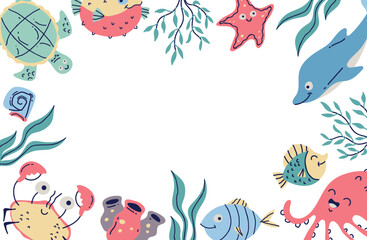 Fototapeta na wymiar Sea animal marine life under water ocean background banner concept. Vector graphic design illustration