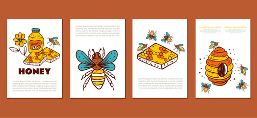 Obraz na płótnie Canvas Honey honeycomb honeybee poster banner flyer isolated set. Vector design graphic illustration 