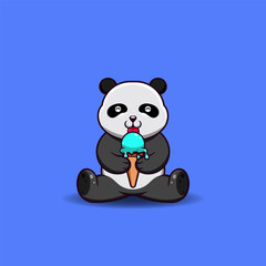 Vector illustration of cute panda licking ice cream.