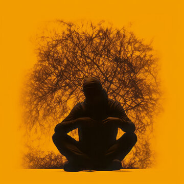 Feelings of depression and sadness, orange background, generative AI
