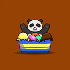 cute panda with bowl of ice cream