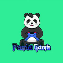 Cute panda holding joystick. game pandas. Panda mascot. Logo games.