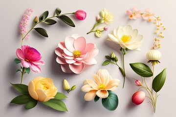 Flower Illustration Set Flat Lay