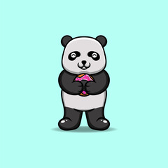 cute panda holding a donuts