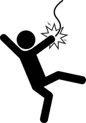 Isolated vector isolated of danger precaution sign high voltage electric shock, with illustration man electrocuted with lightning electric symbol when touch wire, industrial alert sign template