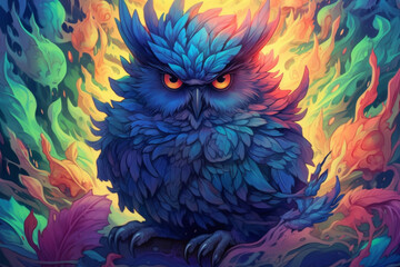 A vector illustration of an owl in the forest, adorned with vibrant and captivating colors. Ai generated