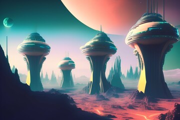 alien cities, science fiction, progress, electricity, other worlds, alien civilization, cities on other planets, the future - generative ai