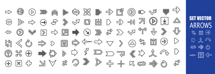 Fototapeta na wymiar Big collection arrows set icons. Arrow icon. Arrow vector collection. Arrow. Cursor. Modern simple arrows. Vector illustration