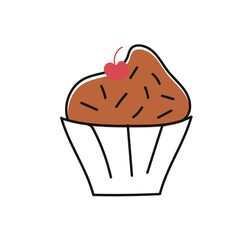 chocolate cup cake hand drawn vector design illustration