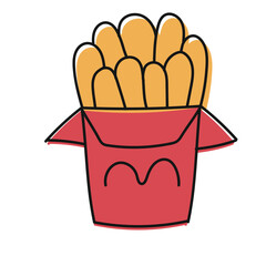 frech fries in red box hand drawn vector design illustration