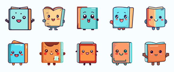 Cute cartoon book character, happy and smiling, for icon, logo, mascot, sticker and print