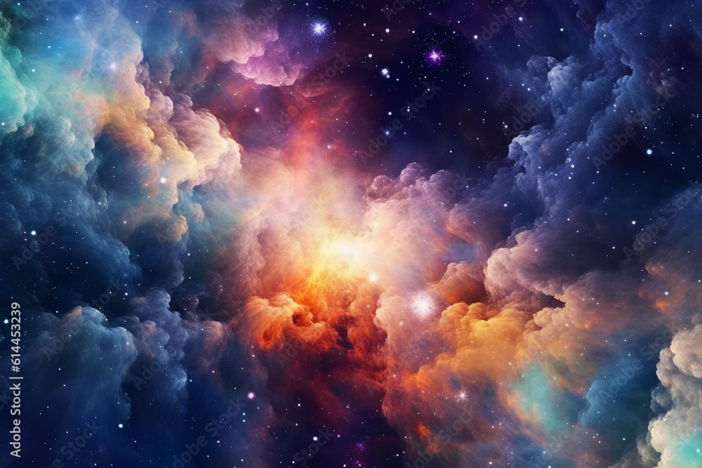 Poster nebula, galaxies and dust in space. abstract background. generative ai