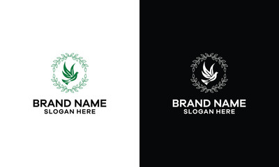 Creative luxury modern bird with green leaf logo template vector icon © bannarila