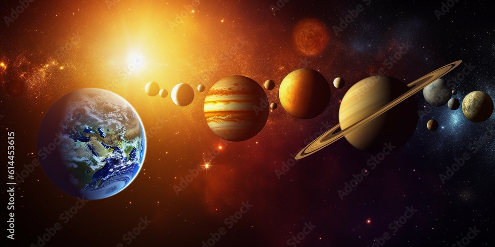 Sticker solar system with many planets. generative ai