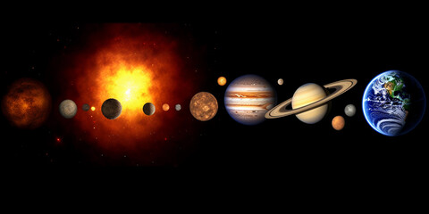 Naklejka premium Solar system with many planets. Generative AI