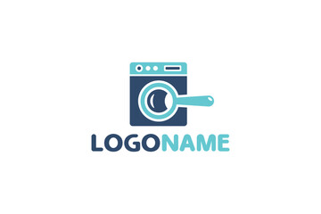 Creative logo design depicting a washer with a spyglass inside , designated to the cleaning industry.