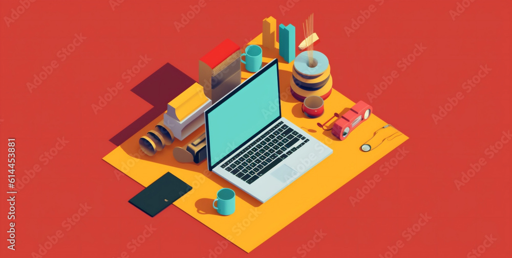 Poster desktop technology background gadget yellow web laptop business colours computer design. generative 