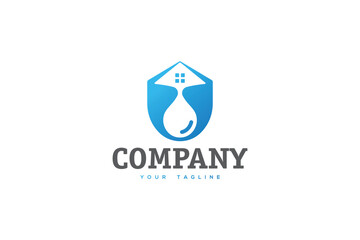 Creative logo design depicting a house with a water droplet, designated to the cleaning industry.