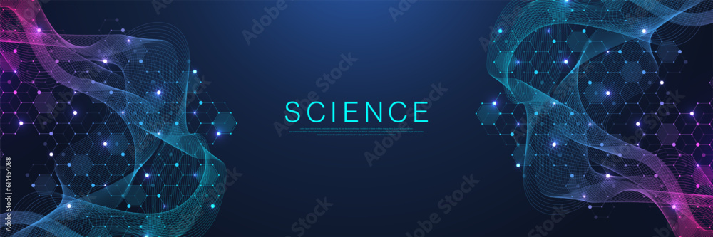 Fototapete Technology abstract lines and dots connect background with hexagons. Hexagons connection digital data and big data concept. Hex digital data visualization. Vector illustration