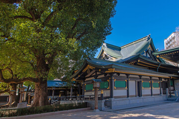 Naklejka premium Beautiful japanese architecture of Ana hachimangu Shrine, It is a popular shrine among Japanese people and tourists, located near Waseda University in Tokyo Japan.