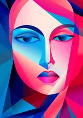 woman fashion modern graphic portrait cubist face symbol cubism poster abstract. Generative AI.