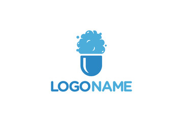 Creative logo design depicting a piill with soap foam on top, designated to the cleaning industry.