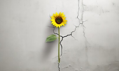  a sunflower that is growing out of a crack in the wall of a building that has been torn down and has been placed on the ground.  generative ai