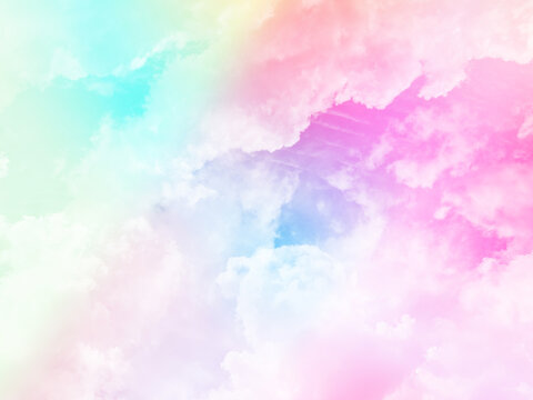 beauty sweet pastel red green colorful with fluffy clouds on sky. multi color rainbow image. abstract fantasy growing light