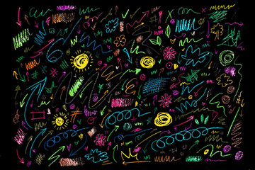 Set of pastel pencil by hand drawn colorful doodle art  sketch from painted texture with Kid's style.