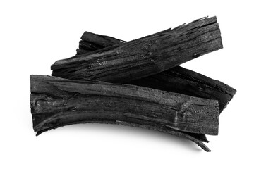 Natural fire ashes with dark grey black coals texture isolate on white background. It is a...