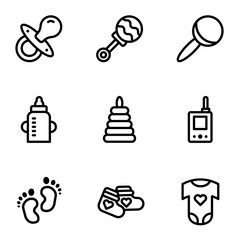Set of Nursery, Baby Related Thin Line Icons - EDITABLE STROKE - EPS Vector