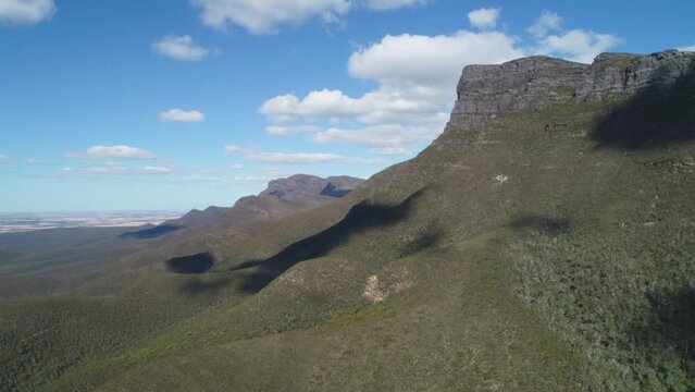 Australian mountain range. Bluff Knoll mountain in Stirling Range National Park. Aerial view from drone 4K.
