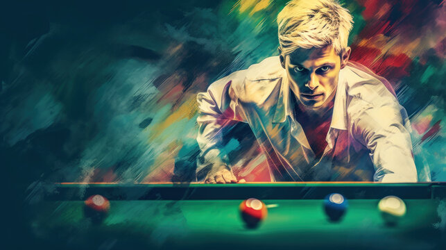 Snooker player in watercolor style created with generative AI technology