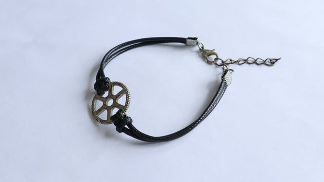 Black Cord Bracelet with Metal Link, Beautiful Handmade Jewelry
