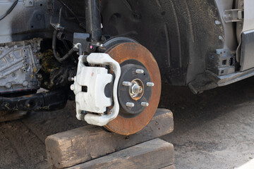 brake disk and detail of the wheel hub, removed tire