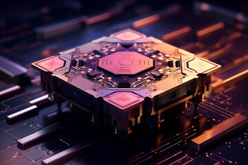 Obraz premium The quantum-based core module of the sophisticated AI mobile device