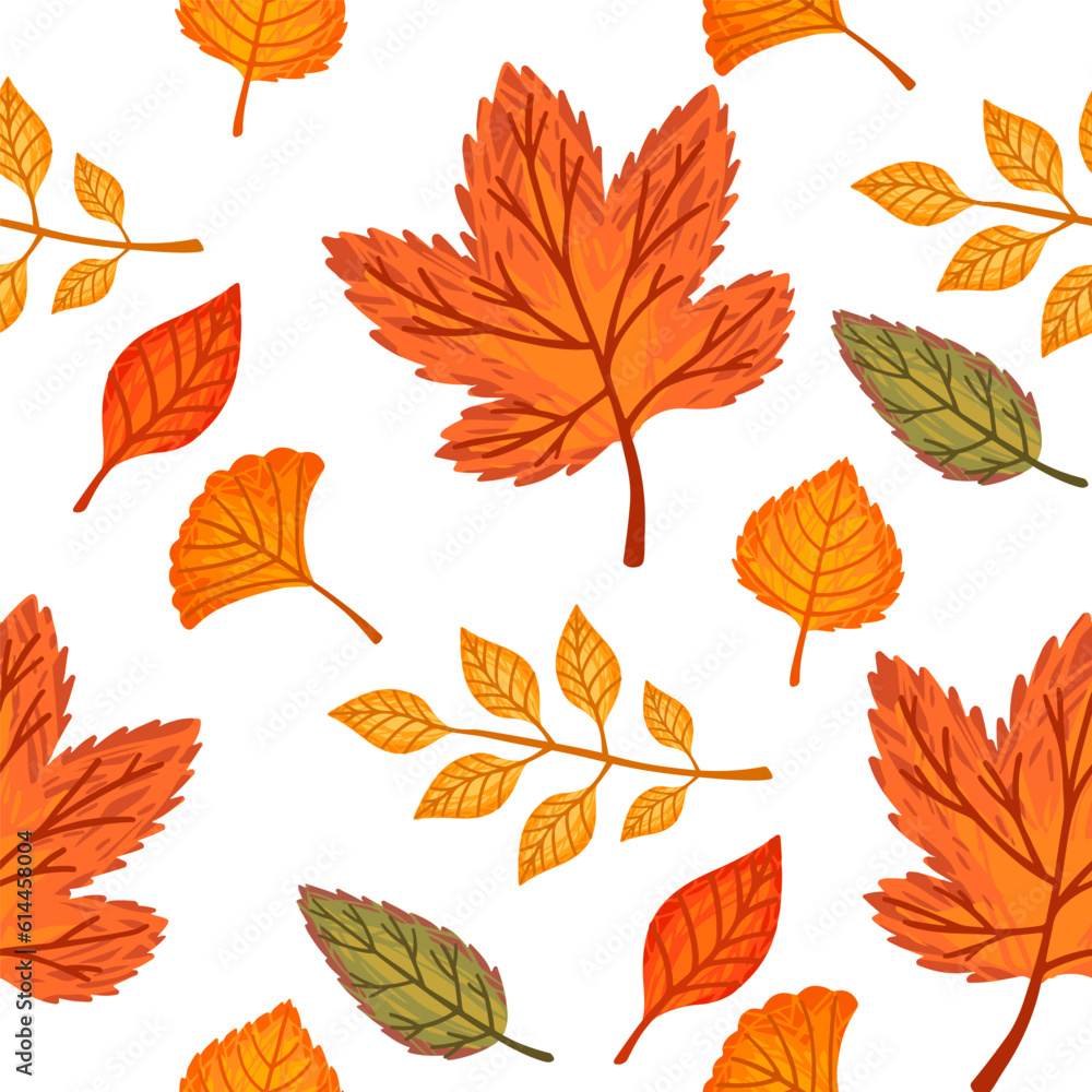 Canvas Prints seamless pattern of colorful autumn leaves vector illustration on white background