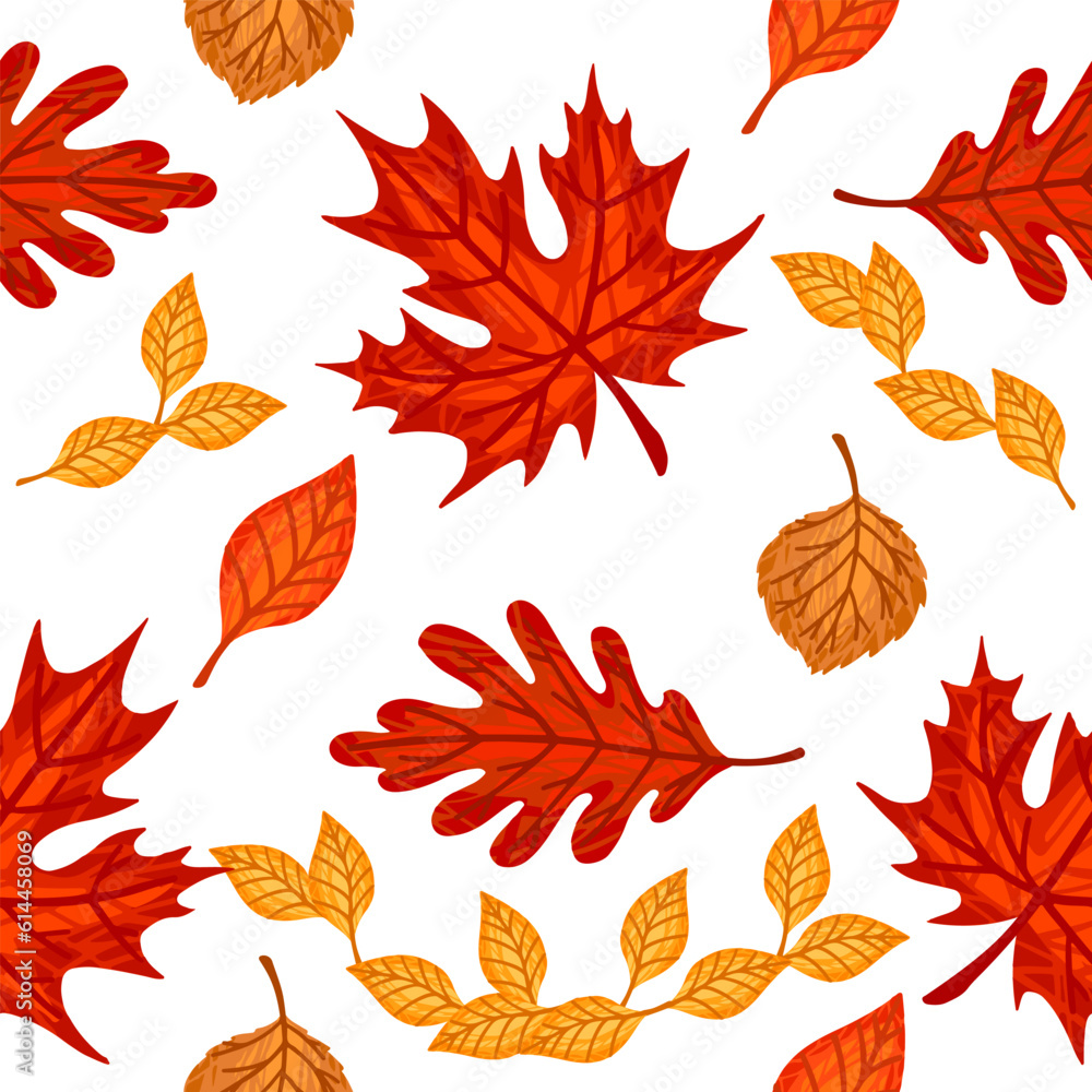 Canvas Prints seamless pattern of colorful autumn leaves vector illustration on white background