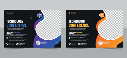 Business conference flyer template, technology conference event banner layout design