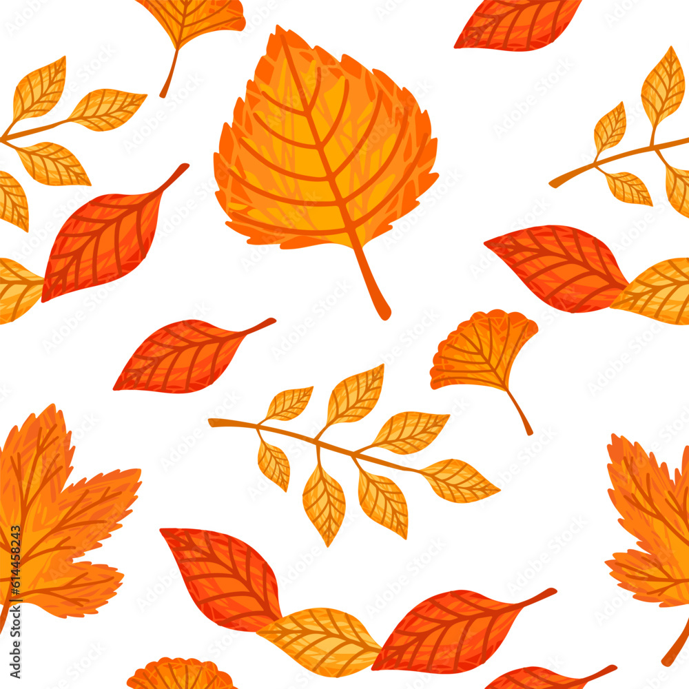 Canvas Prints seamless pattern of colorful autumn leaves vector illustration on white background