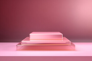 Modern background platform with pink glass podium. Background vector 3d rendering crystal modern podium platform. stand show cosmetic product. Stage showcase on pedestal modern 3d studio platform